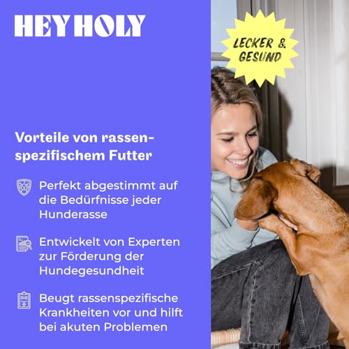 HEY HOLY Premium Nassfutter für kleine Jagdhunde 100% getreidefrei | 6X 200g Hundefutter für ausgewachsene kleine Jagdhunde mit Rind | Hochverträglich aus natürlichen Zutaten