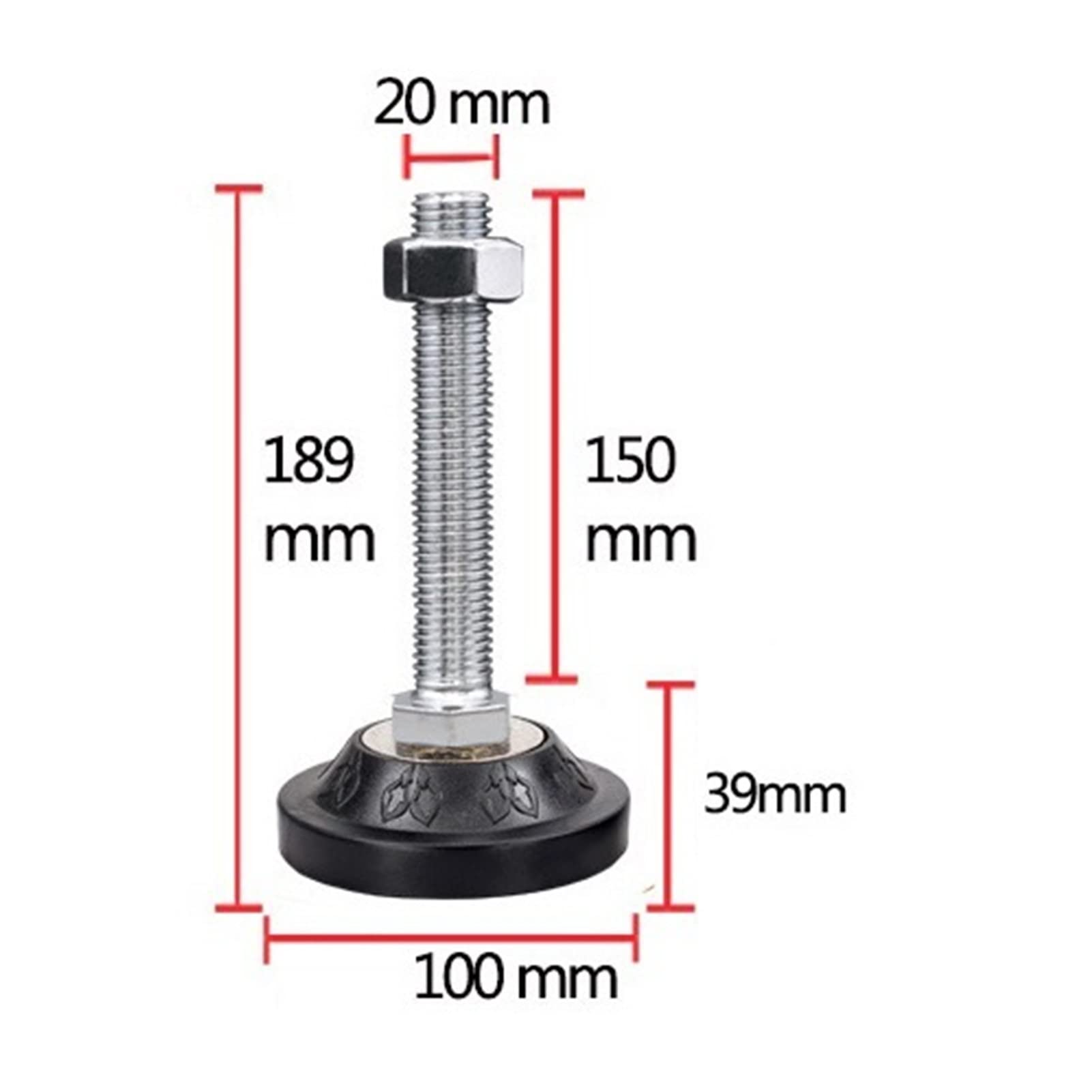 KETTEL 4 Stück Möbel-Nivellierfüße, DIY verstellbare Fußnivellierpads, mit rutschfester PVC-Unterlage, für Möbel und mechanische Ausrüstung (Größe: 100 x m24 x 100 mm)