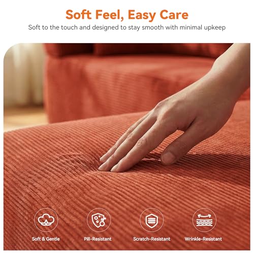 Image of MONVANE 3-Piece Boneless Loveseat Couch Set for Living Room, Oversized Modular Sectional Sofa Set with Removable Armrests, Comfy Corduroy Cloud Couch with 12 Pillows, No Assembly Required, Terracotta