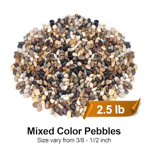 Image of Pulovin 2.5 lbs Pebbles for Indoor Plants, Succulent, Bamboo, Vase, 3 /8 inch Plant Rocks for Pots Indoor, Small River Rocks Decorative Pea Gravel, Highly Polished
