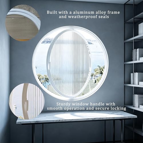 Ventana redonda giratoria de aluminio negro con vidrio templado de 35cm 7