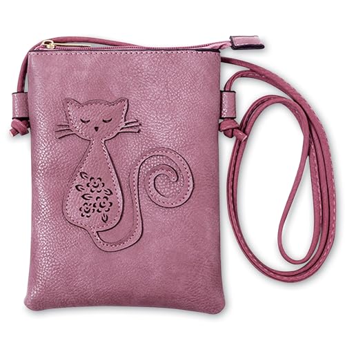 Collections Etc Stylish Embossed Cat Design Adjustable Crossbody Bag