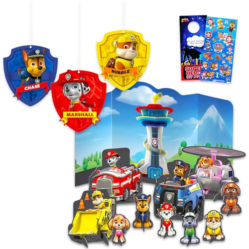 Paw Patrol Party Decoration Set - Bundle with Centerpiece and Hanging Decor Featuring Chase, Marshall, Skye, Rubble, More Plus Stickers | Paw Patrol Birthday Party Supplies Kit