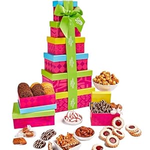 Gluten Free Palace Gift Basket Tower – Christmas Gift Sets for Family – 6 Tier Gluten Free Cookies Gift Basket Treat Tower.