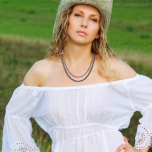 CASDAN 4 PCS Western Jewelry Navajo Pearl Layered Necklace for Women Cowgirl Country Vintage Beaded Necklace Bohemian Turquoise Choker Jewelry2