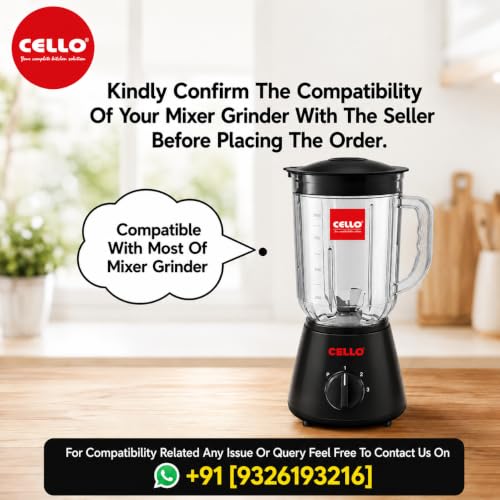 Image of CELLO Mixer Grinder Juicer Jar 1 Litre Transparent Polycarbonate Jar | Unbreakable, Durable & Lightweight | Universal Fit Mixer Grinder Replacement Jar for Blending & Juicing Black