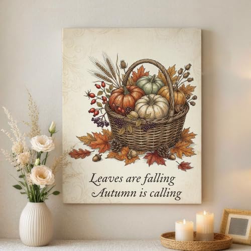 Lienzo decorativo de otoño para el salón con diseño rústico de hojas 40x50