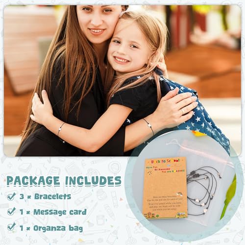 Image of EOBOH Back to School Supplies, Back to School Bracelet Mommy and Me, Prek Matching Wish Bracelets Set, Adjustable Bracelet for Boys Girls Gifts Stuff Bulk