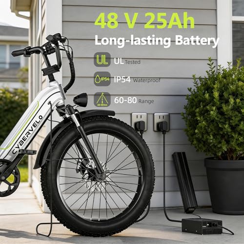 Image of Cybervelo Electric Bike, 2000W Peak Motor Electric Bike for Adults, 26'' x 4.0'' Fat Tire Best Ebike for Men, 48V 25Ah Electric Mountain Bike, 36MPH, 100 Miles Electric Bicycle, 7 Speed, 110NM