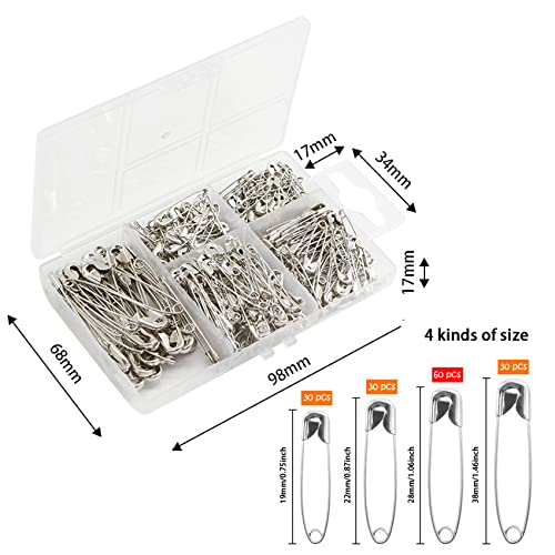 Rnitle 150 Pièces 4 Tailles Épingle a Nourrice,Pin de Sécurité en Métal Résistantes à La Rouille,Épingles Couture,avec Boîte de Rangement,Argent,19mm/22mm/27mm/37mm – vue 2
