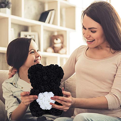 Best Friend Birthday Gifts For Women Rose Bear Forever Artificial Flowers The Best Gifts For Valentines Day,Anniversary's, Bridal Showers, Mothers - Clear Gift Box Included! 10 Inches (Black) #TOP4