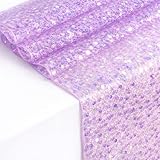 GSGFUIS Glitzernder Pailletten Tischläufer Meerjungfrau Geburtstag Deko, Glitzer Tischläufer für Tischdeko, Party, Hochzeit - Lila