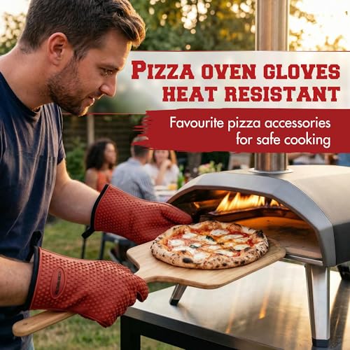 Image of KITCHEN PERFECTION Silicone Pizza Oven Gloves -Extreme Heat Resistant Gloves for Outdoor & Indoor Pizza Ovens -Waterproof Oven Mitts Compatible with Ooni, Ninja, Gozney & More|Superior Set+3 Bonuses