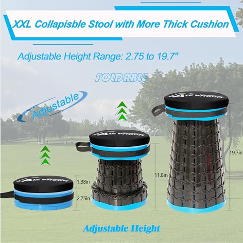 Image of ALEVMOOM Upgraded XXL Collapsible Stool with Thick Cushion 19.7 inch,1000lbs Max Weight,Wider & Taller Pop Up Seat, Heavy Duty Portable Retractable Folding Chair or Travel Foot Rest for Camping & Outdoors