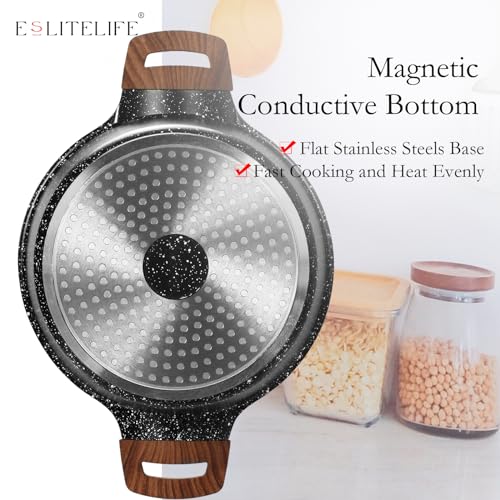 Eslite Life 3DDYB-15 Nonstick Stock Pot With Lid, 5 Quart Granite Casserole Large Soup Pot Pasta Cooking Pot thumb #7