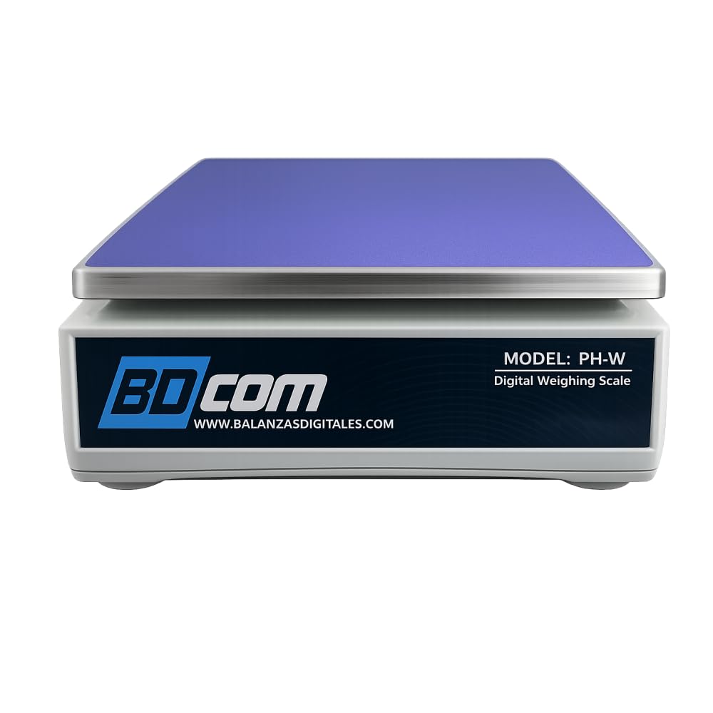 BDcom PH-30W Balanza Industrial de Sobremesa 30 kg / 1 g | Pantalla LED | Batería 80h | Plato Inox 28x21 cm | Tara y Cero | Patas Regulables