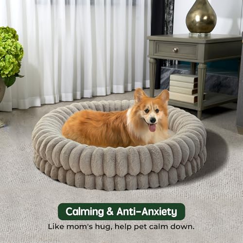 Image of BALANCE Luxury Donut Dog Bed, 36 Inches Round Dog Beds Large Sized Dogs Washable, Orthopedic Calming Dogs Bed for Pets with Anti-Slip Bottom, Oatmeal