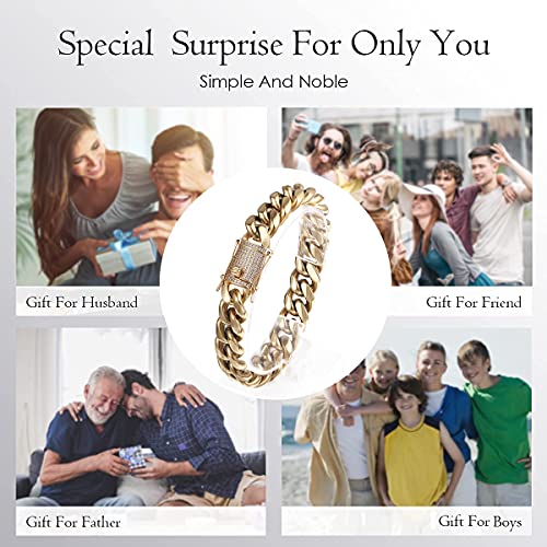 Heavy Stainless Steel Miami Cuban Link Bracelet 8mm-16mm 14k Real Gold Plated with Lab Diamond Clasp Premium Hip Hop Jewelry For Men Women with Gift Box4