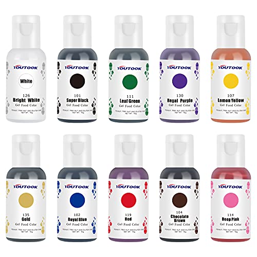 YOUTOOK Food Color Icing Colors, Gel-Based, Edible Color Pigment for Baking Cake Pastry Fondant Macaron Cream,Very suitable for home and bakery baking use,10 Color,(15g) Bottles YOUTOOK Food Color Icing Colors, Gel-Based, Edible Color Pigment for Baking Cake Pastry Fondant Macaron Cream,Very suitable for home and bakery baking use,10 Color,(15g) Bottles