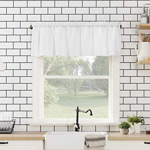 No. 918 Martine Microfiber Semi-Sheer Rod Pocket Kitchen Curtain Valance And Tiers Set, 54" X 36", White #TOP6