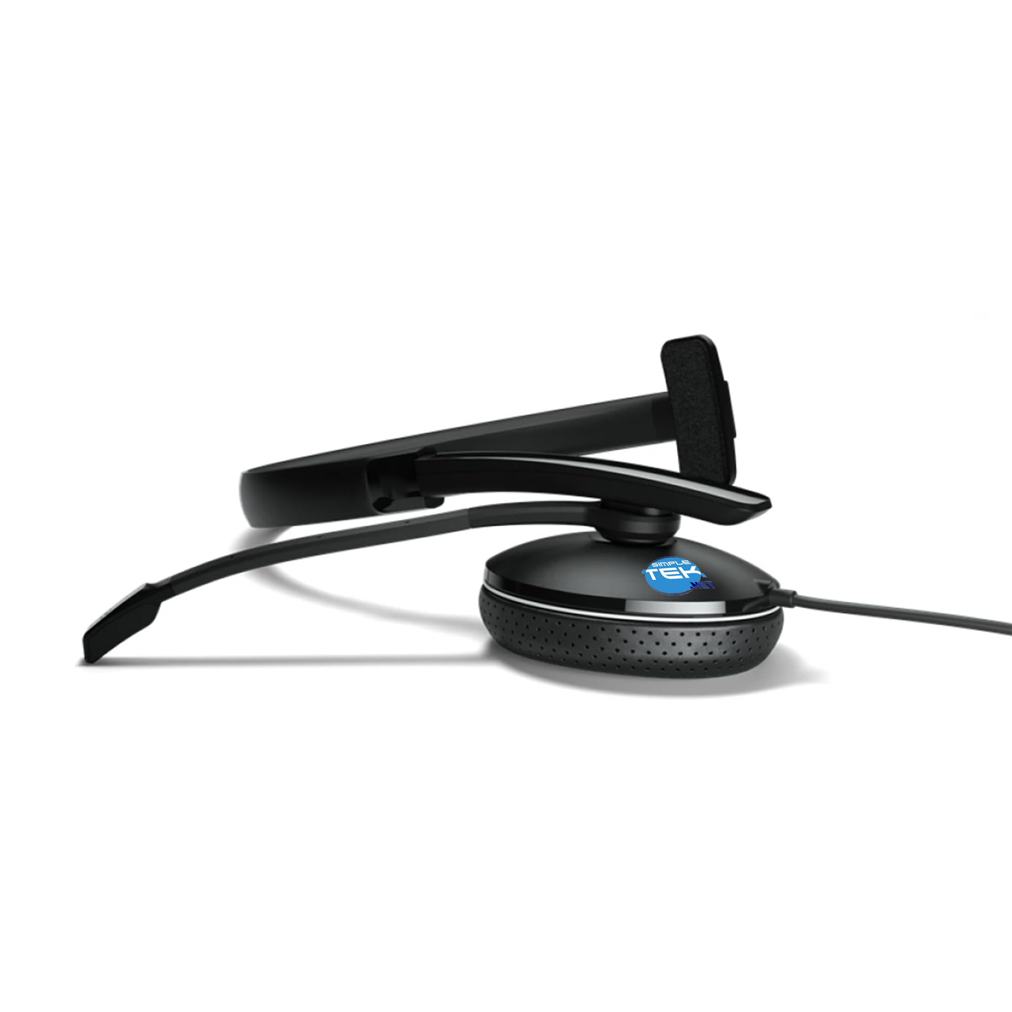 SIMPLETEK - Cuffia monoaurale cablata con microfono a braccio, connettività USB-C e jack da 3,5 mm, ideale per call center e smart working – colore nero
