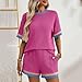 Women's 2 Piece Outfits Loungewear Colorblock Short Sleeve Womens Tops Elastic Waist Shorts Ribbed Knitted Sets 2025 Fashion Hot Pink
