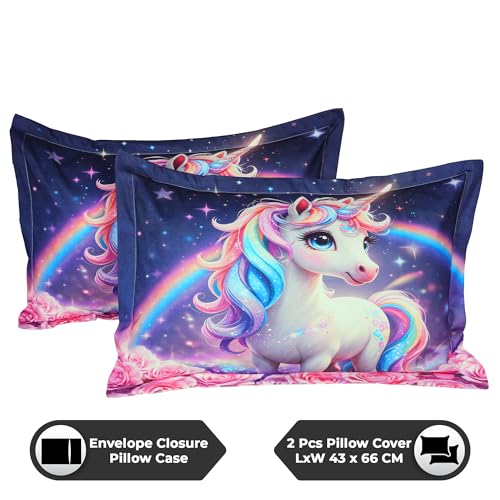 Image of 240 TC Cotton Double Bedsheet for King Bed (225x250 Cm) | 7D Digital Printed Double Bedsheet with 2 Pillow Covers | Soft, Wrinkle Packaging - Unicorn