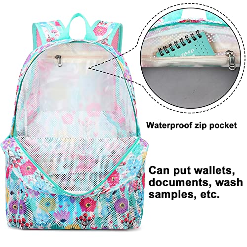 Camtop Mesh Backpack For Kids Girls Semi-Transparent See Through Sturdy School Bookbag Casual Daypack For Beach Swimming Work Gym (Floral Back Pack) #TOP2