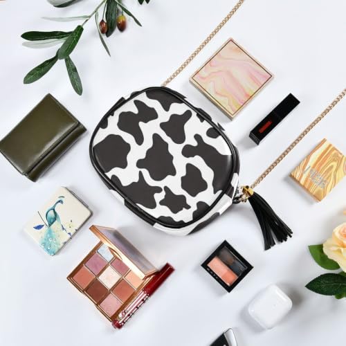 Image of ALAZA Women's Black White Cow Print Pattern PU Leather Crossbody Bag Shoulder Purse with Tassel