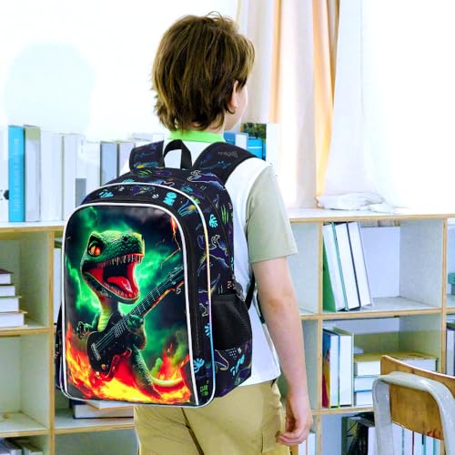 Image of 16 inch Dinosaur Backpack, Boys Kids Bookbag with Lunch Box, 3Pcs Dino School Backpacks for Elementary Preschool Kindergarten (Black)