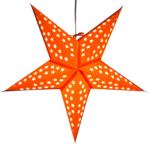 Orange 5 Pointed Paper Star Lantern with 12 Foot Power Cord Included