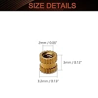 Vista 2 de MroMax Tuercas de inserción moleteadas M2, latón métrico M2x3x3.0.079 in Tuercas de inserción roscadas a través de roscas encajadas en agujeros