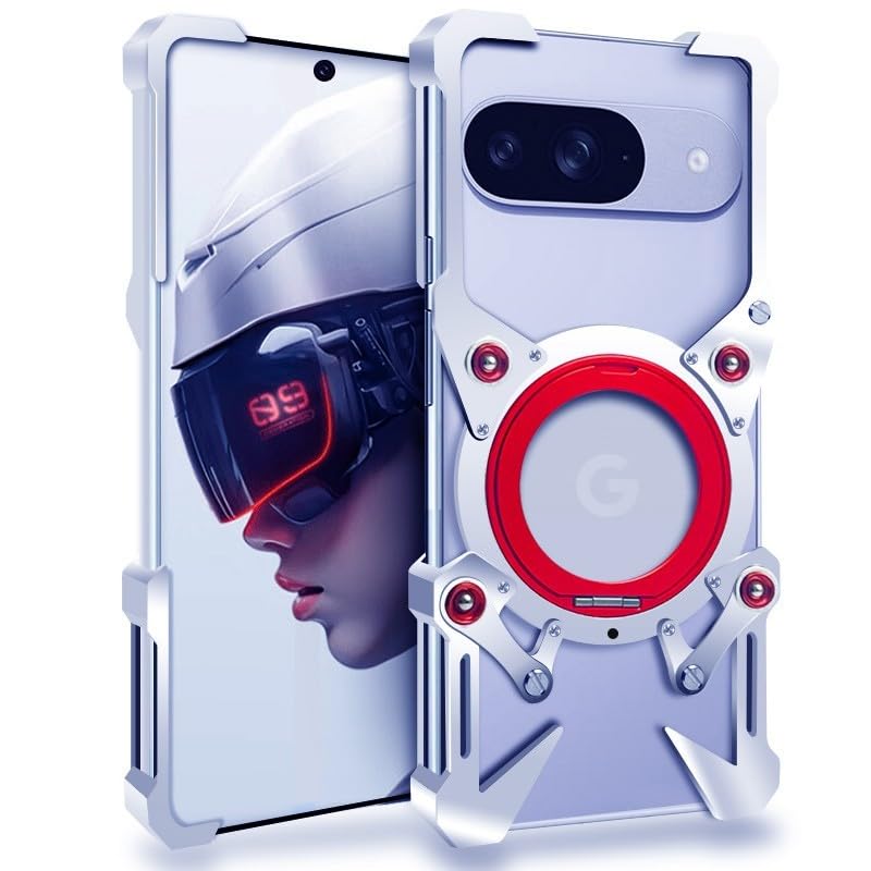 Coque Pixel 8 magnétique sans bord avec dos en métal argent pour charge sans fil