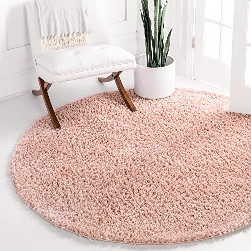 Image of Rugs.com Zermatt Shag Collection Rug – 4' Round Dusty Rose Shag Rug Perfect for Kitchens, Dining Rooms