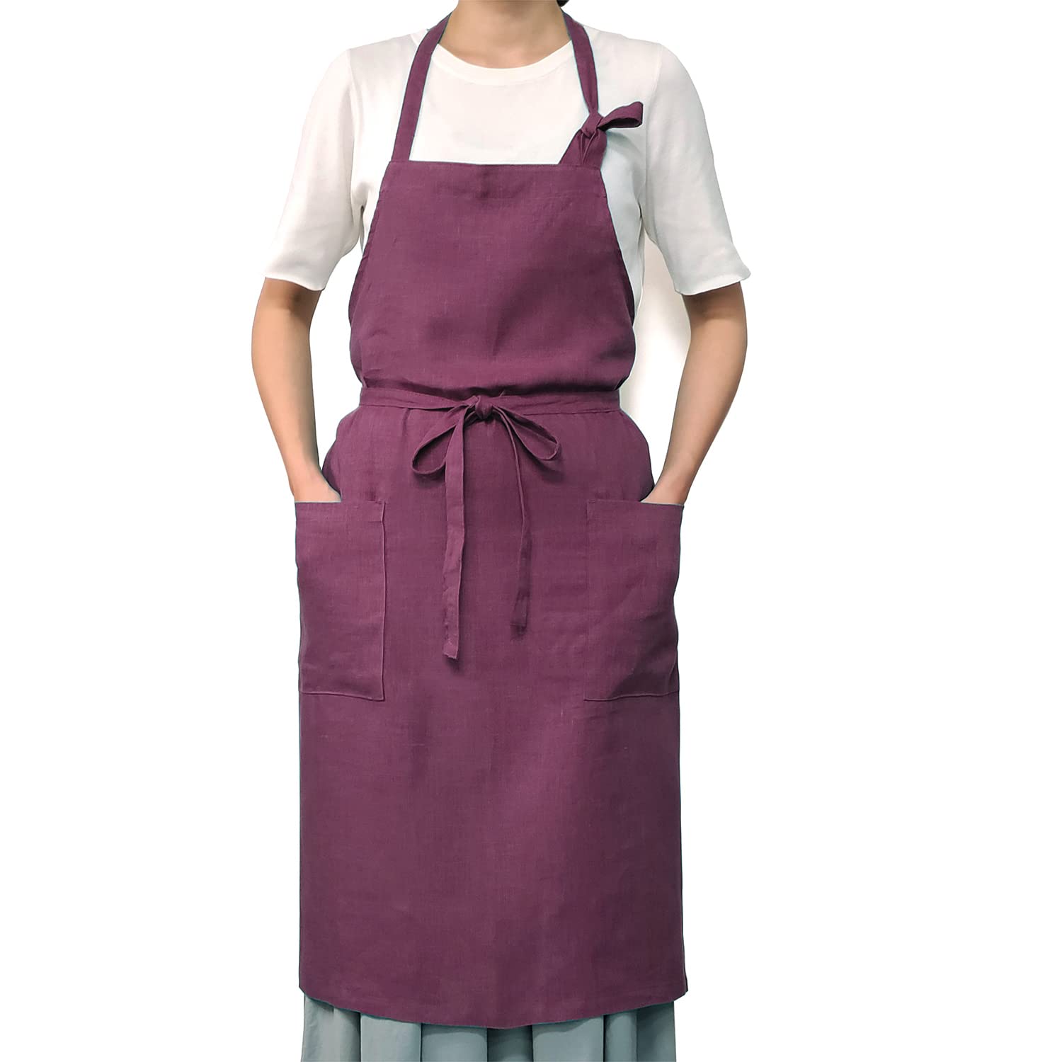 Amazon｜[LINEN & BASIC] エプロン リネン グレープ カラー豊富 汚れが