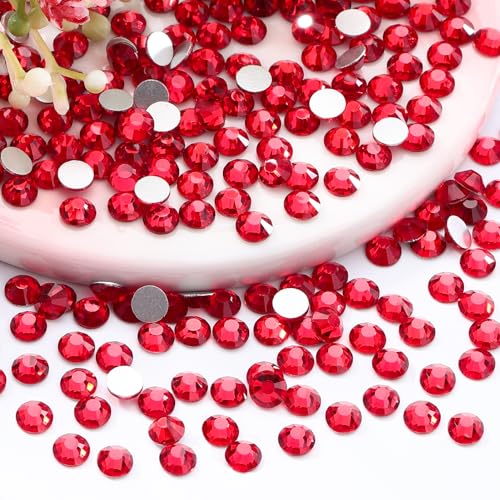 Image of Light Siam Flatback Rhinestones, Glass Rhinestones for Nail Art and Craft, Glue Fix, Loose Crystal Gemstones(Red, SS12, 1440pcs, 2.9-3.0mm)