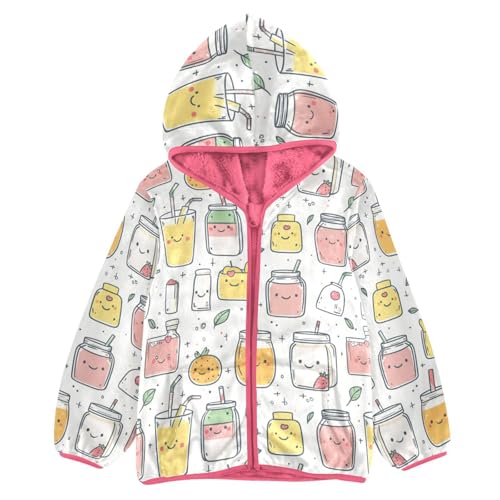 Cute Various Drinks Girls Fleece Jacket Girls Fall Jacket Girl Coats Zip Up Hoodie Children Sherpa Warm Outerwear 2-10T