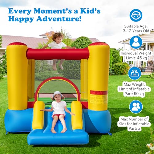 GYMAX Kids Bouncy Castle with Slide and Basketball Hoop, Inflatable Jumping House for Outdoor Indoor (Big Head Column without Blower) - Image 4