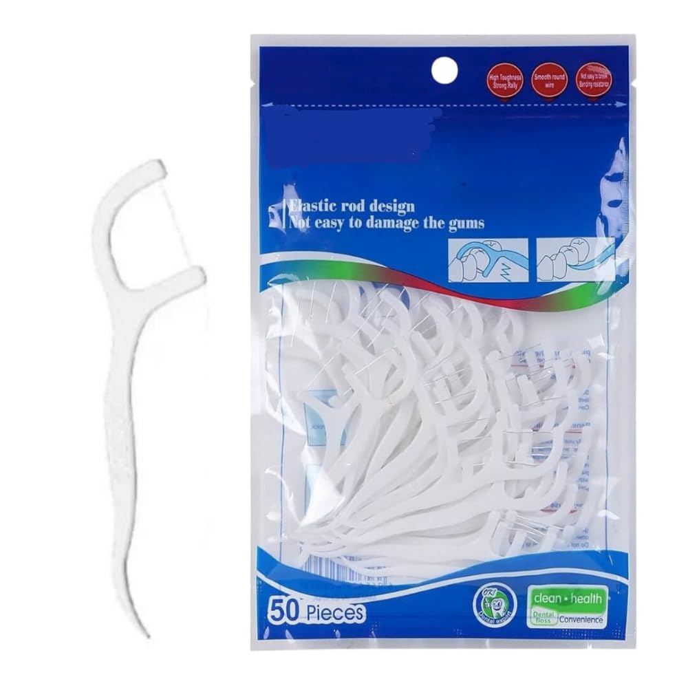 Lecherous 50 Pieces 3 in 1 Tooth Cleaning Dental Floss Fresh Toothpick Cleaners, Disposable Teeth Flossing Thread Toothpicks with tongue cleaner Stick for Fresh, Healthy and Breath Gums-image-34