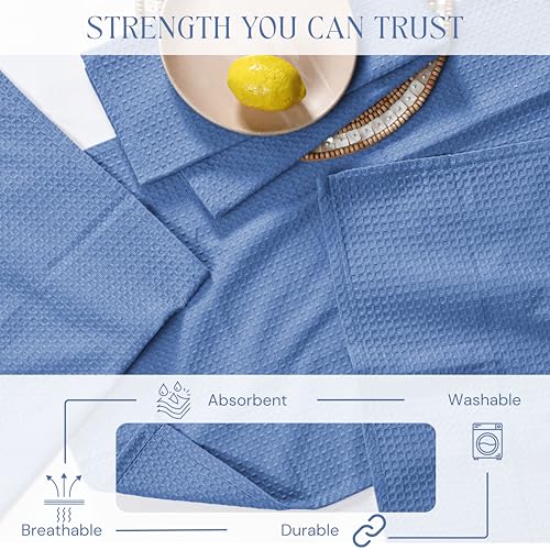 Image of Sky Blue Kitchen Dish Towels Set of 12-100% Cotton Waffle Weave, Super Absorbent, Soft, Quick Drying, 16x26 Inches, Ideal for Cleaning, Bar, Tea, and Everyday Use, Light Blue