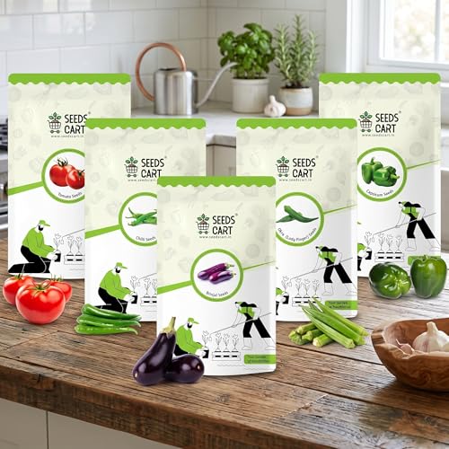 Image of Indian Veggie Combo (Tomato,Chilli, Brinjal, Okra, Capsicum) Planting Seeds | Non-Hybrid, Open Pollinated And Non-GMO | Vegetable Seed For Farming, Home & kitchen Garden (Approx 960)