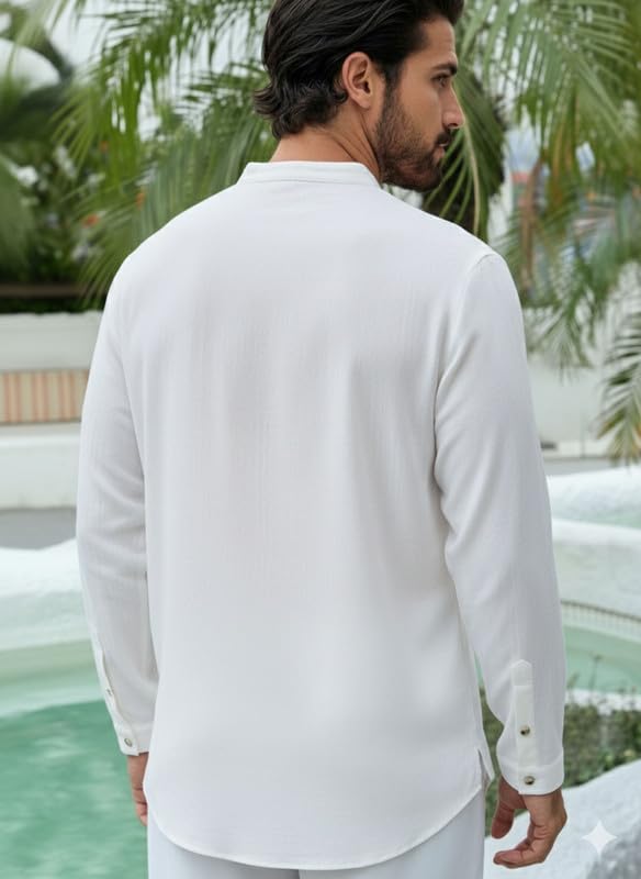 Image of DEELMO Men Stylish Cotton Blend Kurta with Button Detailing for Festive and Casual Wear | Comfortable Soft Fabric Kurta with Modern Mandarin Collar Traditional Outfit
