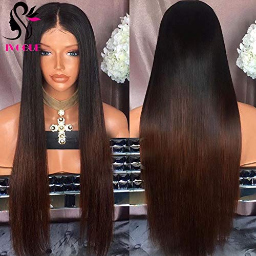 Long Silky Soft Brown Ombre Full Lace Front Wigs Malaysian Virgin Human Hair T1b/4 Two Tone Glueless Lace Wigs for Black Women (26"LaceFrontWig)