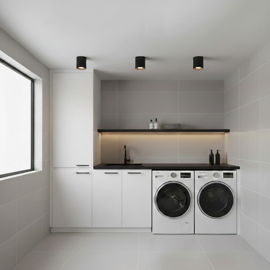EDO Faretto Soffitto GU10 Negro - Foco de Techo KLARS Ø80×84 mm Redondo - Plafón de Superficie Hermético IP44 de Aluminio – Lámpara de Techo – Downlight para Baño – Spot sin Bombilla GU10