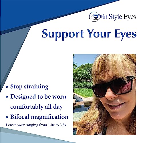 In Style Eyes Armor Bifocal Reading Sunglasses - Full-Rimmed, Rectangle Acetate Frame - Non-Polarized Aspheric Lens - Black - 3.5x2