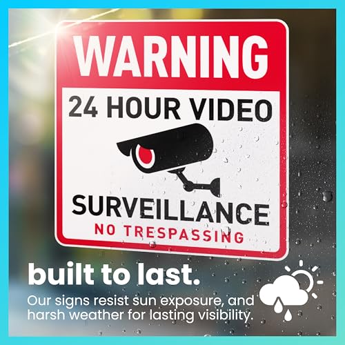 ExcelMark 24 Hour Surveillance Sign - Weather Resistant Sign Built for Outdoor Use (No Yard Stake, 11.5\" x 11.5\")