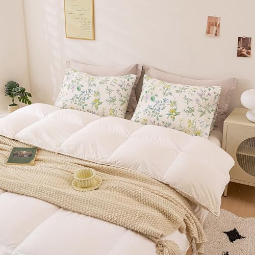 Image of ECOCOTT Floral Pillowcases Standard Size Set of 2, 100% Washed Cotton Pillow Cases with Envelope Closure, Botanical Wildflower Printed Pillow Covers