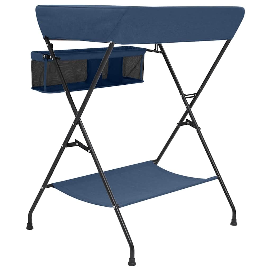 Fasciatoio blu navy in ferro con fasciatoio morbido lavabile, pieghevole e portatile, con fasciatoio antiscivolo, scomparti laterali e ripiano inferiore per accessori per bambini