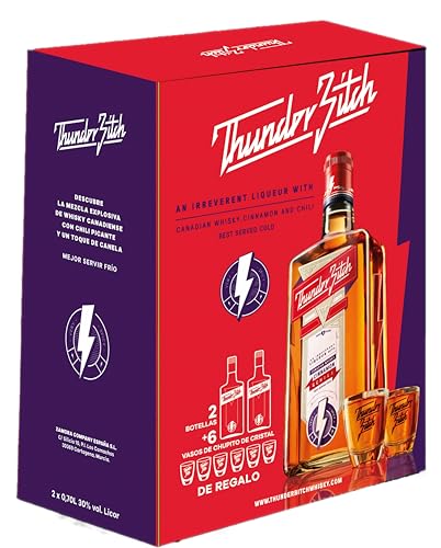 Licor de Whisky – Caja Pack 2 Botellas + 6 Vasos chupito de Regalo - Licor de Whisky con Canela - Ideal para Regalo o Fiestas