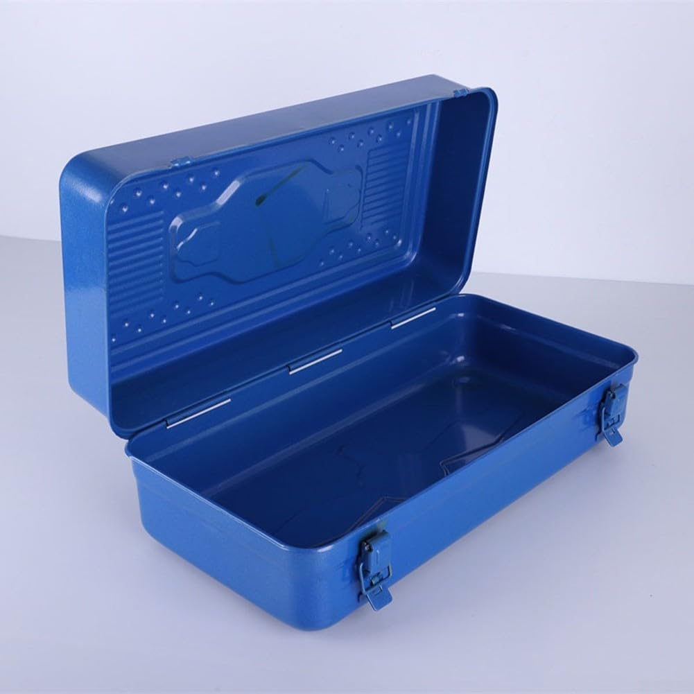 Caja de herramientas de metal, caja de herramientas pesada con mango de rodillo y cierres de metal, caja de herramientas portátil para un montaje seguro de herramientas (45 x 24 x 15 cm)